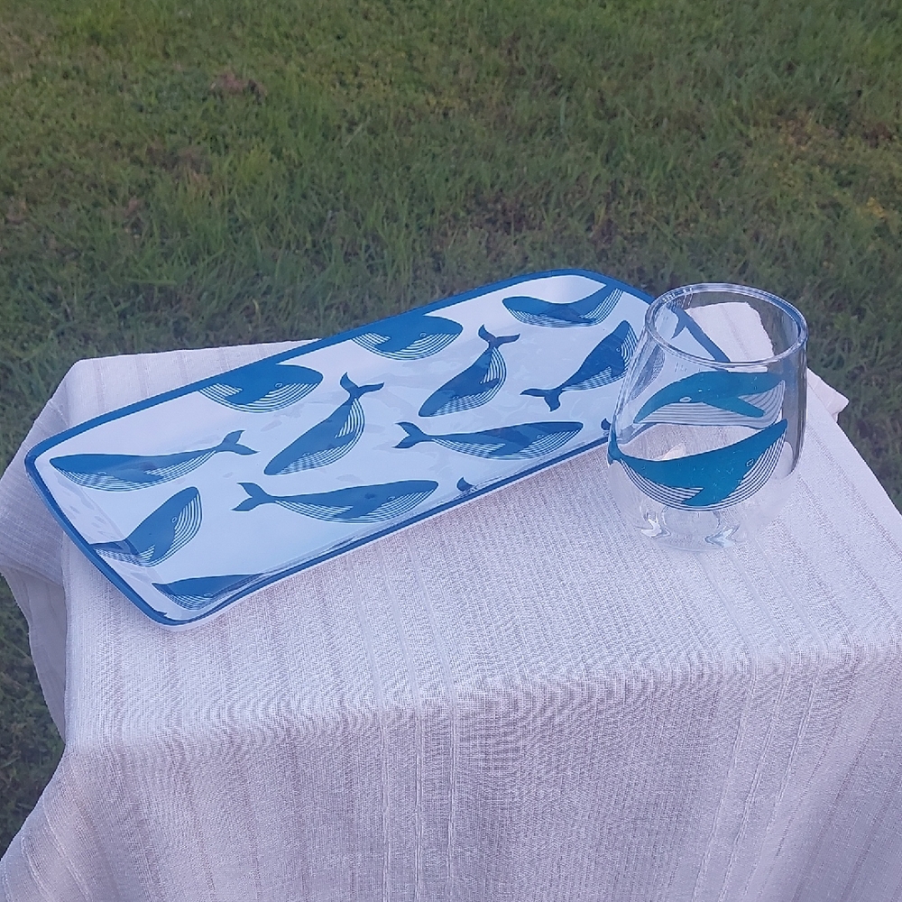 Merritt Whales Melamine Tray and Cup